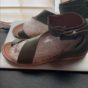 Free People Forest Green Leather Sandals